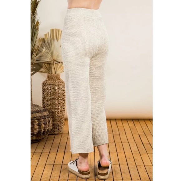 CLEARANCE Oatmeal Woven Knit High Waist Wide Leg Lounge Pant - Picture 2 of 7
